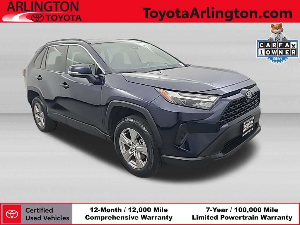 2025 Toyota RAV4 XLE in Blueprint — front three-quarter view