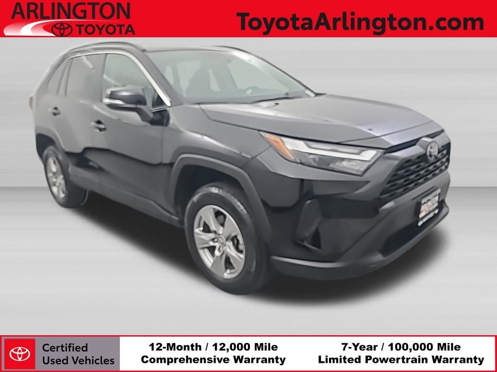 2025 Toyota RAV4 XLE in Midnight Black Metallic — front three-quarter view