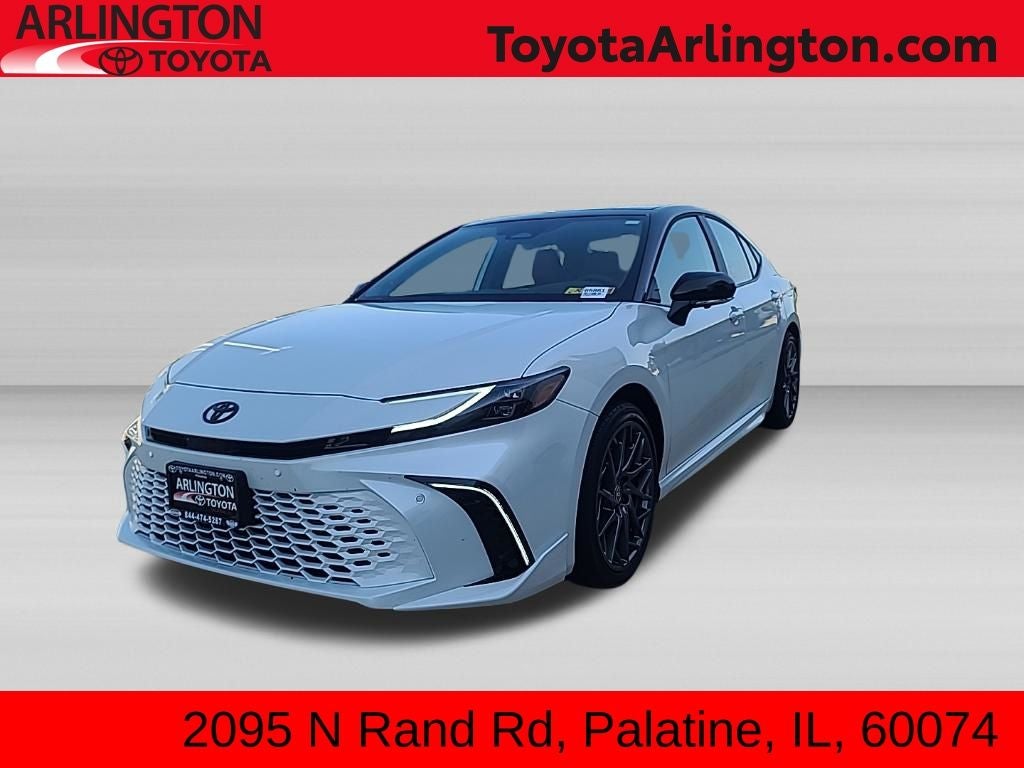 2026 Toyota Camry XSE in Wind Chill Pearl With Midnight Black Metallic Roof — front three-quarter view