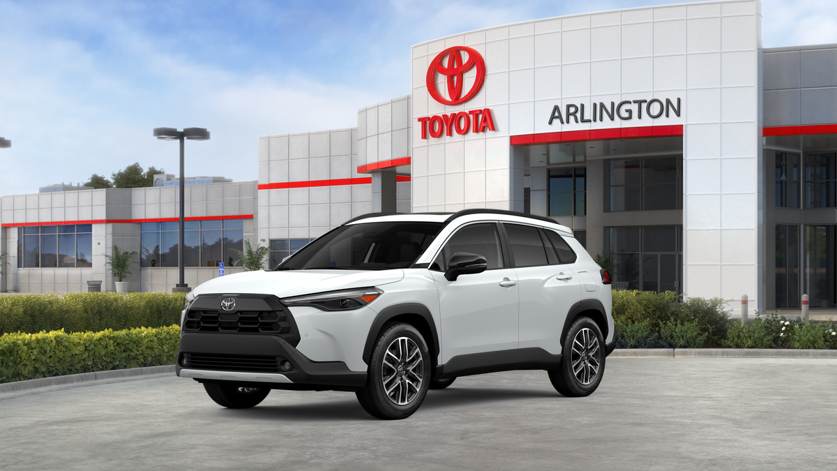 2026 Toyota Corolla Cross XLE in Wind Chill Pearl — front three-quarter view