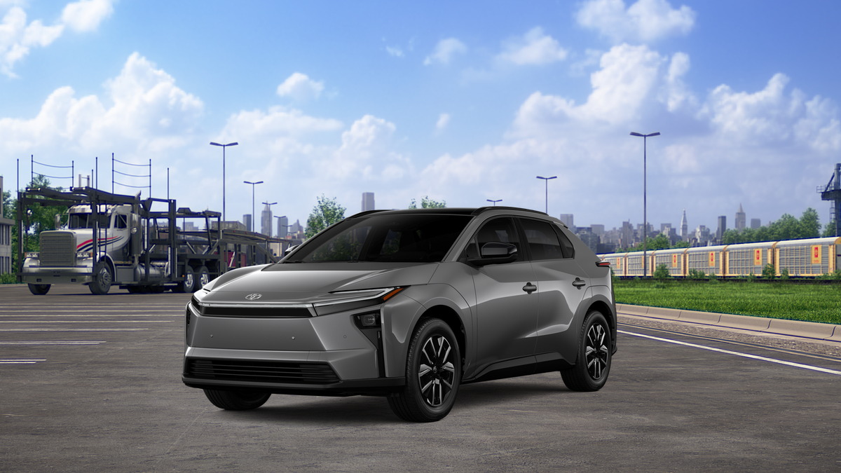 2026 Toyota bZ XLE in Heavy Metal — front three-quarter view