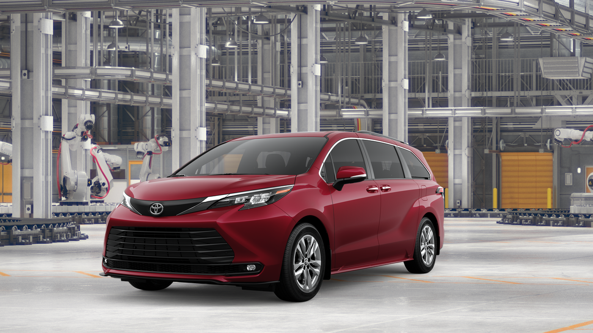 2026 Toyota Sienna XLE in Ruby Flare Pearl — front three-quarter view