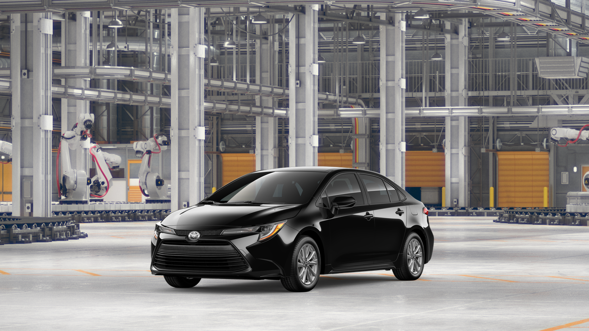 2026 Toyota Corolla LE in Midnight Black Metallic — front three-quarter view